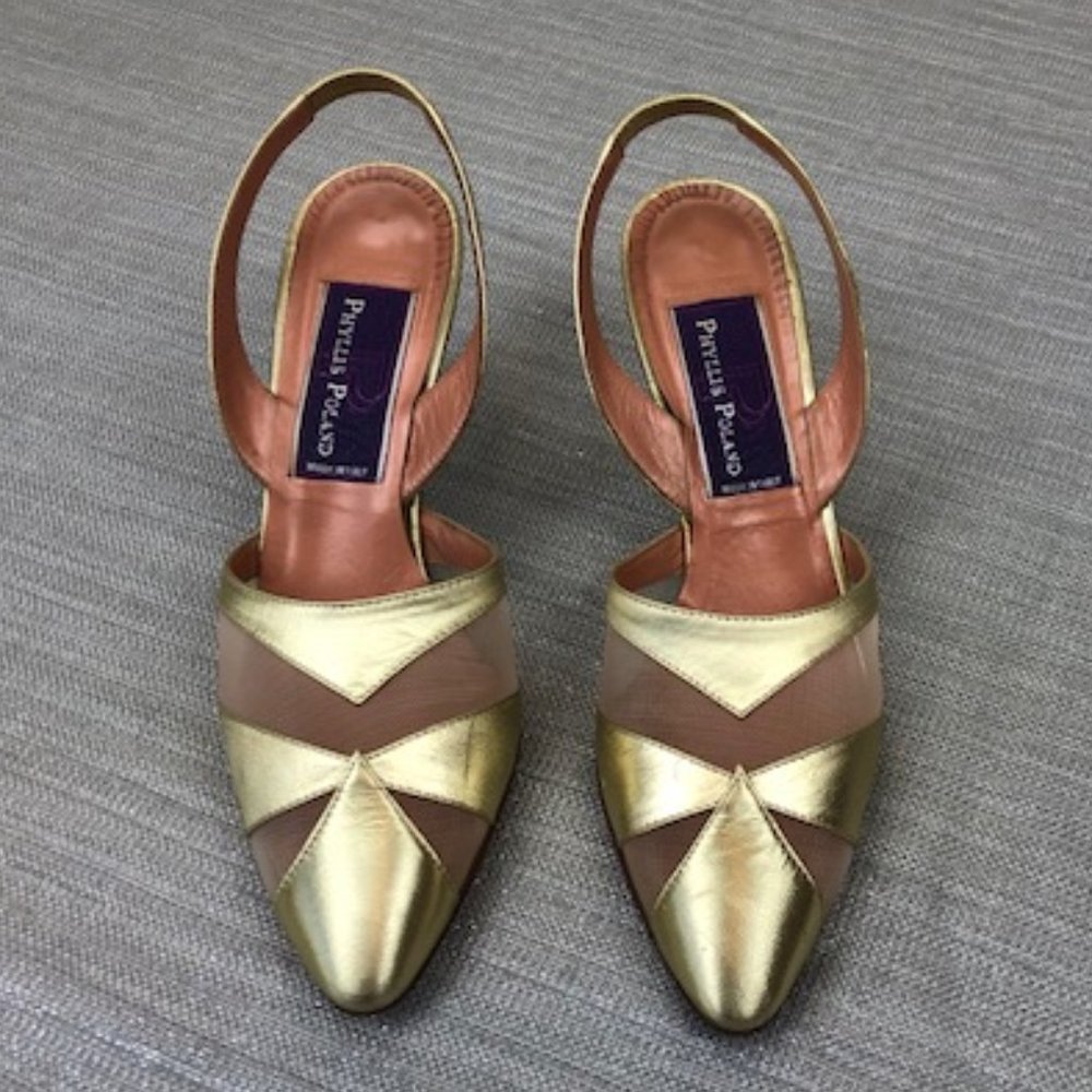 Gold Metallic Leather & Mesh Dress Shoes